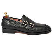 Mens black crust leather formal loafer shoe, business & casual party wear - Feetique Footwea